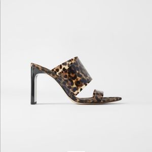 Zara leopard animal print vinyl high heels mule
